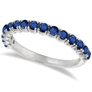 Blue Sapphire Semi-Eternity Ring Band 14k White Gold 1.09ct - All