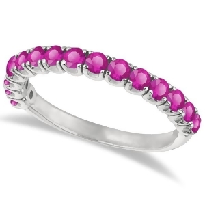 Pink Sapphire Semi-Eternity Ring Band 14k White Gold 1.09ct - All