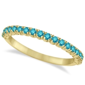 Half-eternity Pave Thin Blue Diamond Stack Ring 14k Yellow Gold 0.50ct - All