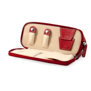 Red Leather Cosmetic and Jewelry Case w/ Mirror and Zippered Closure - All