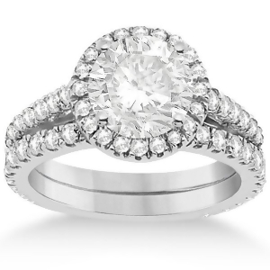 Diamond Bridal Halo Engagement Ring and Eternity Band in Palladium 1.30ct - All