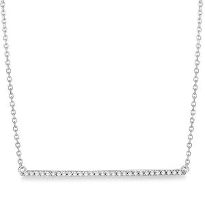 Sideways Bar Diamond Necklace Fashion Pendant 14k White Gold 0.15ct - All