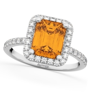 Emerald-cut Citrine and Diamond Engagement Ring 14k White Gold 3.32ct - All
