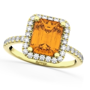 Emerald-cut Citrine Diamond Engagement Ring 18k Yellow Gold 3.32ct - All