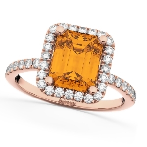 Emerald-cut Citrine Diamond Engagement Ring 18k Rose Gold 3.32ct - All