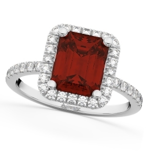 Emerald-cut Garnet and Diamond Engagement Ring 14k White Gold 3.32ct - All