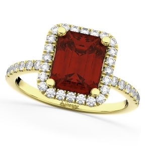 Emerald-cut Garnet and Diamond Engagement Ring 14k Yellow Gold 3.32ct - All