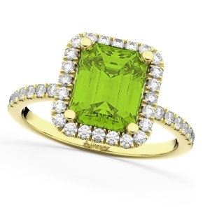 Emerald-cut Peridot and Diamond Engagement Ring 14k Yellow Gold 3.32ct - All