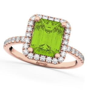 Emerald-cut Peridot Diamond Engagement Ring 18k Rose Gold 3.32ct - All