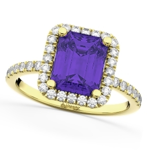 Emerald-cut Tanzanite and Diamond Engagement Ring 14k Yellow Gold 3.32ct - All