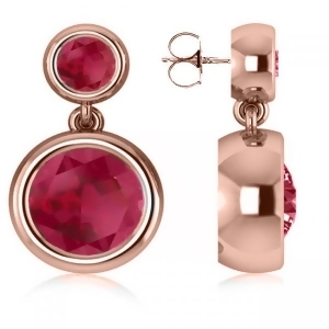 Double Ruby Bezel Gemstone Drop Earrings 14k Rose Gold 4.50ct - All