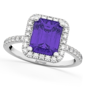 Emerald-cut Tanzanite and Diamond Engagement Ring 18k White Gold 3.32ct - All