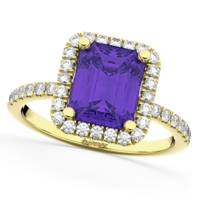 Emerald-cut Tanzanite Diamond Engagement Ring 18k Yellow Gold 3.32ct - All