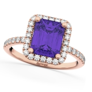Emerald-cut Tanzanite Diamond Engagement Ring 18k Rose Gold 3.32ct - All
