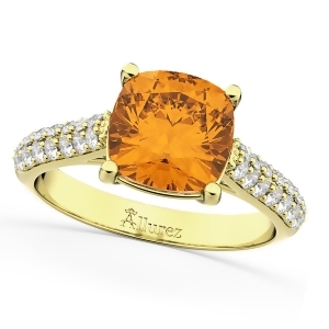 Cushion Cut Citrine and Diamond Ring 14k Yellow Gold 4.42ct - All