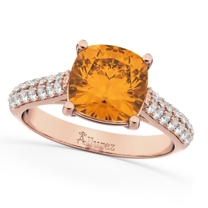 Cushion Cut Citrine and Diamond Ring 14k Rose Gold 4.42ct - All