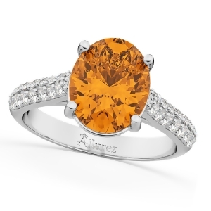 Oval Citrine and Diamond Engagement Ring 14k White Gold 4.42ct - All
