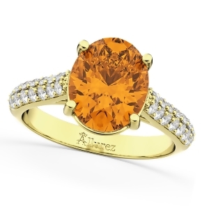 Oval Citrine and Diamond Engagement Ring 14k Yellow Gold 4.42ct - All