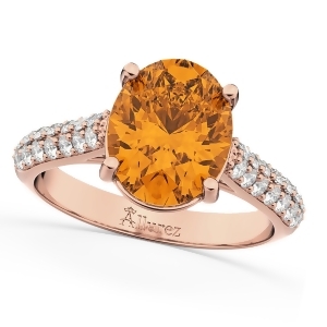Oval Citrine and Diamond Engagement Ring 14k Rose Gold 4.42ct - All