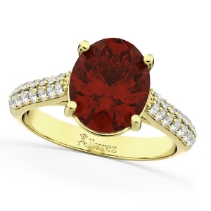 Oval Garnet and Diamond Engagement Ring 14k Yellow Gold 4.42ct - All