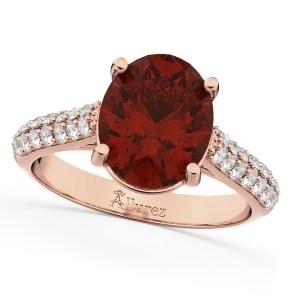 Oval Garnet and Diamond Engagement Ring 14k Rose Gold 4.42ct - All