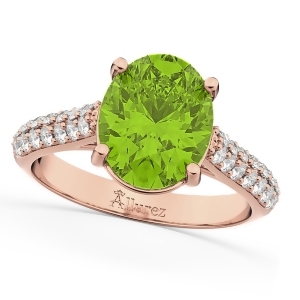 Oval Peridot and Diamond Engagement Ring 14k Rose Gold 4.42ct - All