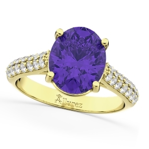 Oval Tanzanite and Diamond Engagement Ring 14k Yellow Gold 4.42ct - All