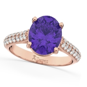 Oval Tanzanite and Diamond Engagement Ring 14k Rose Gold 4.42ct - All
