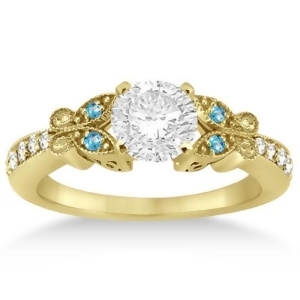 Butterfly Diamond and Blue Topaz Engagement Ring 14k Yellow Gold 0.20ct - All