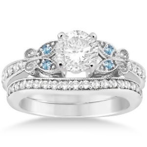 Butterfly Diamond and Blue Topaz Bridal Set 18k White Gold 0.42ct - All