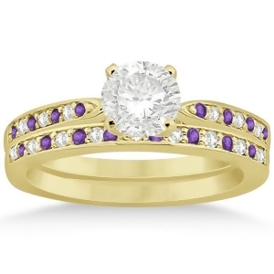 Amethyst and Diamond Engagement Ring Set 14k Yellow Gold 0.55ct - All
