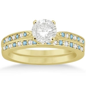 Aquamarine and Diamond Engagement Ring Set 14k Yellow Gold 0.55ct - All