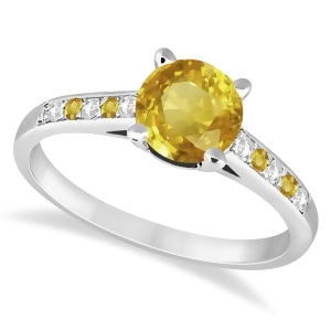 Cathedral Yellow Sapphire and Diamond Engagement Ring 18k White Gold 1.20ct - All