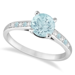 Cathedral Aquamarine and Diamond Engagement Ring 18k White Gold 1.20ct - All