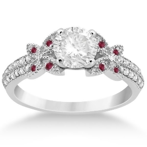 Diamond and Ruby Butterfly Engagement Ring Setting Platinum - All