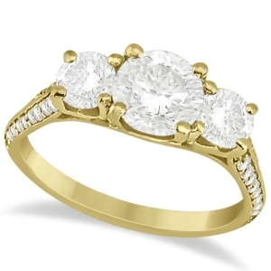 3 Stone Moissanite Engagement Ring w/ Diamonds 14K Yellow Gold 2.00ct - All