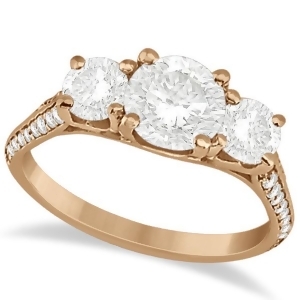 3 Stone Moissanite Engagement Ring w/ Diamonds 14K Rose Gold 2.00ct - All