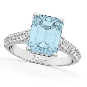 Emerald-cut Aquamarine and Diamond Engagement Ring 14k White Gold 5.54ct - All