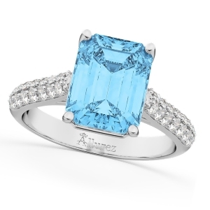 Emerald-cut Blue Topaz and Diamond Ring 14k White Gold 5.54ct - All