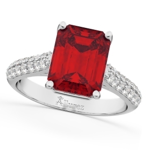 Emerald-cut Ruby and Diamond Engagement Ring 14k White Gold 5.54ct - All