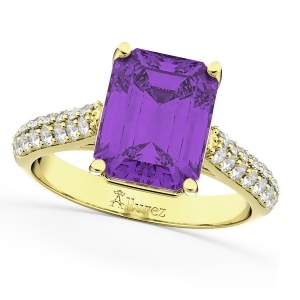 Emerald-cut Amethyst and Diamond Engagement Ring 14k Yellow Gold 5.54ct - All