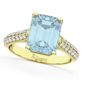 Emerald-cut Aquamarine and Diamond Engagement Ring 14k Yellow Gold 5.54ct - All