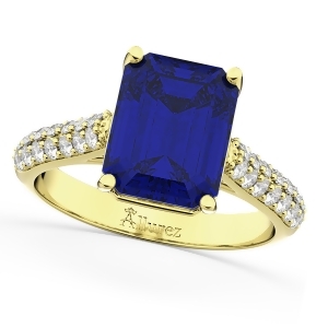 Emerald-cut Blue Sapphire and Diamond Ring 14k Yellow Gold 5.54ct - All