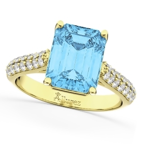 Emerald-cut Blue Topaz and Diamond Ring 14k Yellow Gold 5.54ct - All