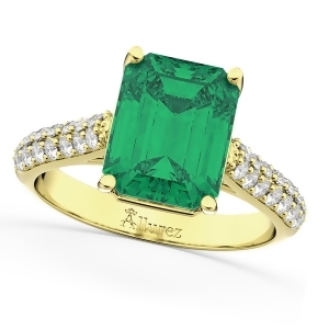 Emerald-cut Emerald and Diamond Engagement Ring 14k Yellow Gold 5.54ct - All