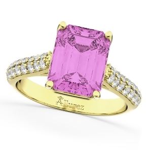 Emerald-cut Pink Sapphire and Diamond Ring 14k Yellow Gold 5.54ct - All