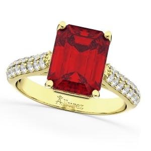 Emerald-cut Ruby and Diamond Engagement Ring 14k Yellow Gold 5.54ct - All