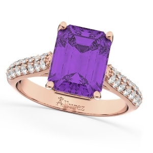 Emerald-cut Amethyst and Diamond Engagement Ring 14k Rose Gold 5.54ct - All
