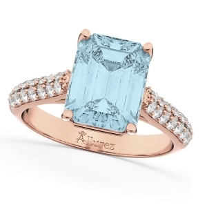 Emerald-cut Aquamarine and Diamond Engagement Ring 14k Rose Gold 5.54ct - All