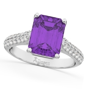 Emerald-cut Amethyst and Diamond Engagement Ring 18k White Gold 5.54ct - All